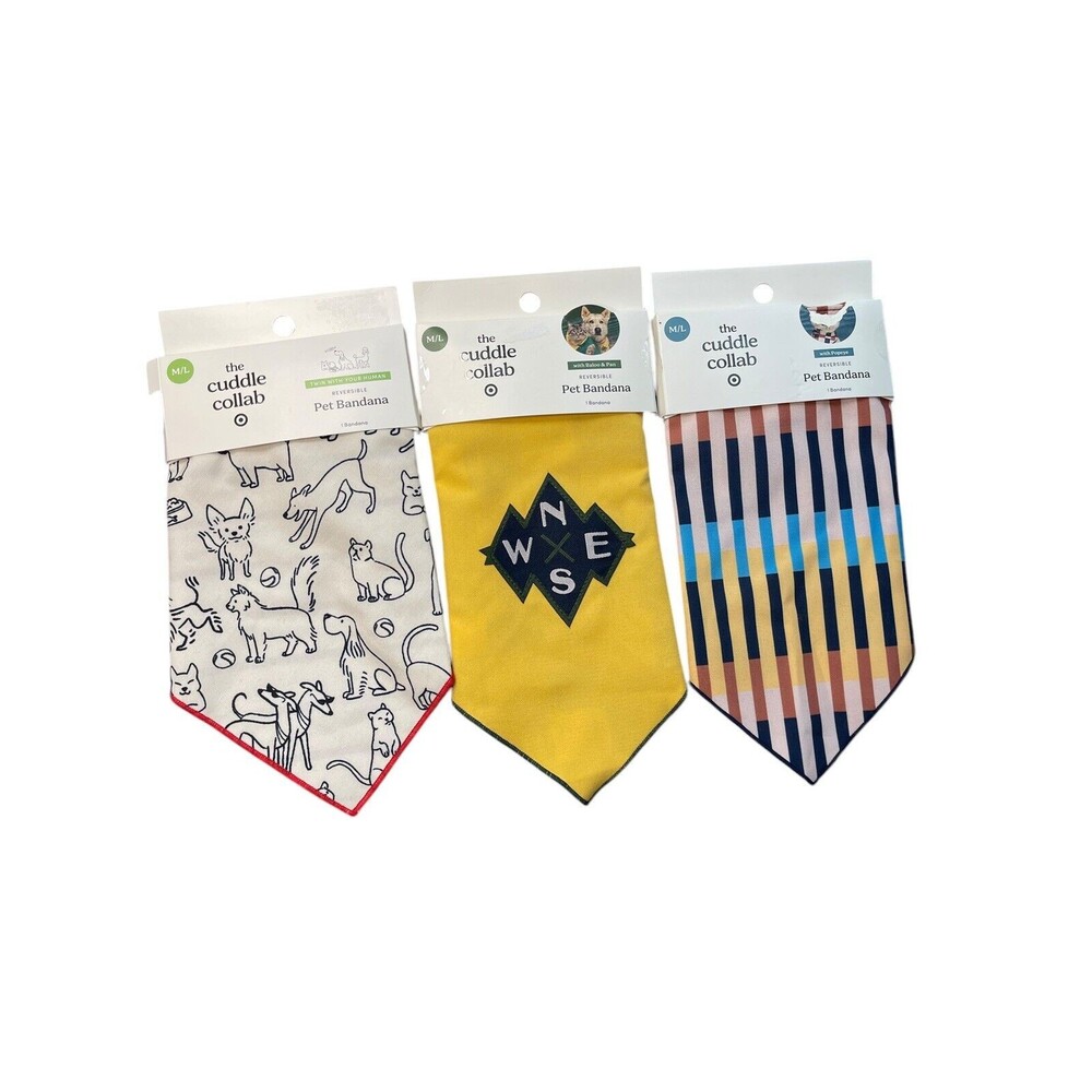 The Cuddle Collab Dog Bandanas 3 Different Reversible Size M/L